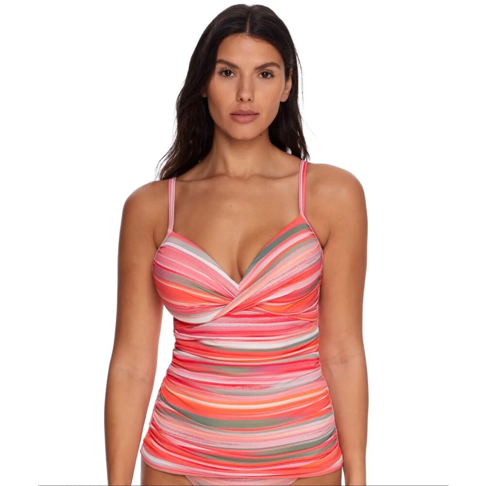 Coco Reef Paloma Stripe Underwire Papaya Tankini swim top 38C NWT